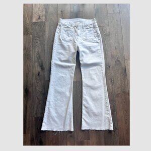 GAP 70s Flare High Rise White Pants Raw Hem Size 26 / 2 Boho Style